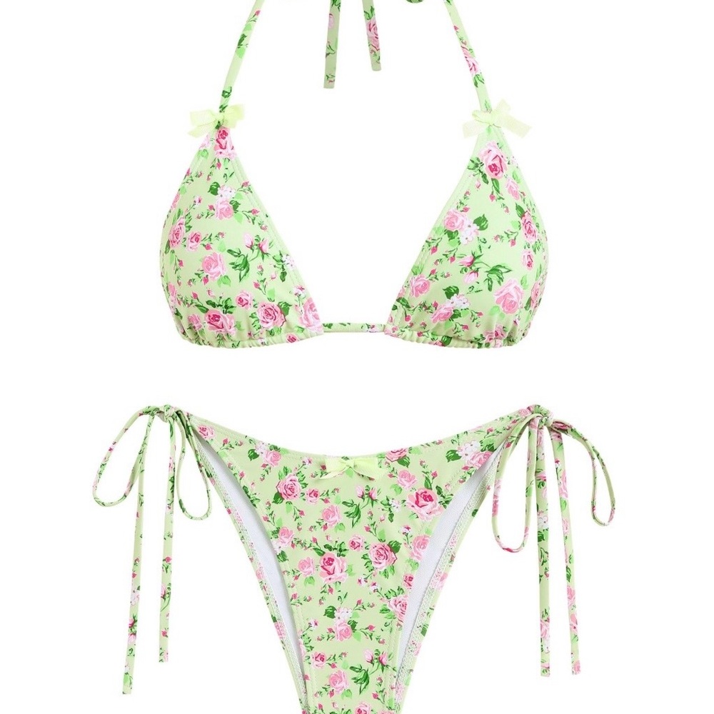 SOLD Zaful Floral Green and Pink Bikini